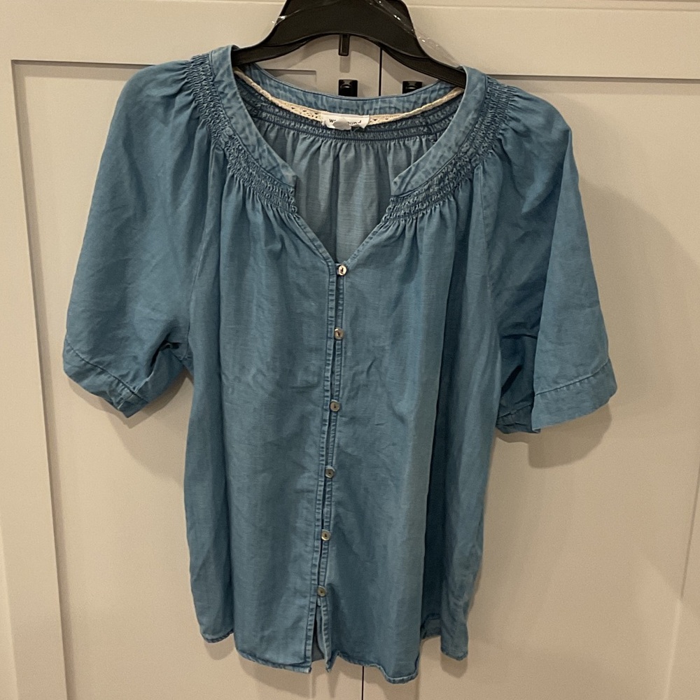 Westbound Light Blue Button-Up Blouse